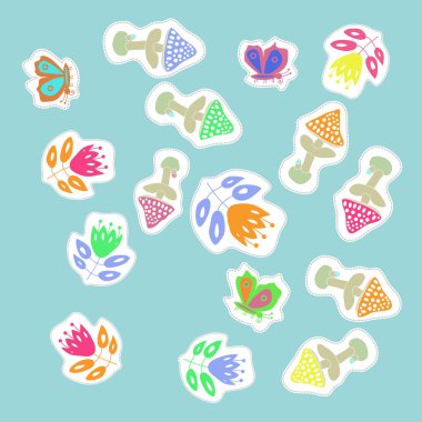 Soyut basit böcekler ve bitkiler süsleme Dikişsiz desen