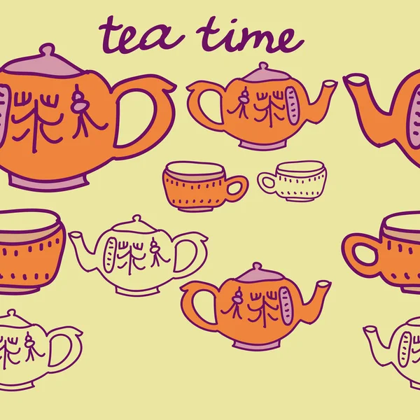 抽象茶壶和杯子的无缝图案 — 图库矢量图片