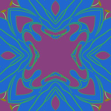 Stilize çiçek dairesel dikişsiz desen, stamens, şeritler, noktalar, dalga, kopyalama alanı. 