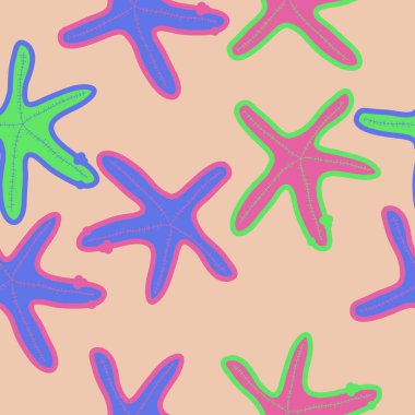 Deniz yıldızları ile dikişsiz desen, vektör illüstrasyon