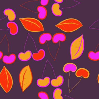 Kiraz saplamaları ile yatay kompozisyon, kesik çizgiler, etiketler.