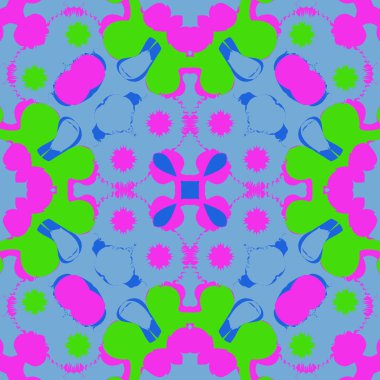 Kaleydoskopik motifteki soyut dekoratif lekelerin ve lekelerin dairesel dikişsiz deseni