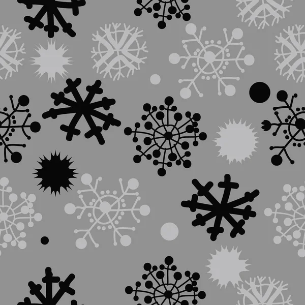 Patrón Sin Costuras Motivos Decorativos Garabatos Copos Nieve Estrellas Elipses — Vector de stock