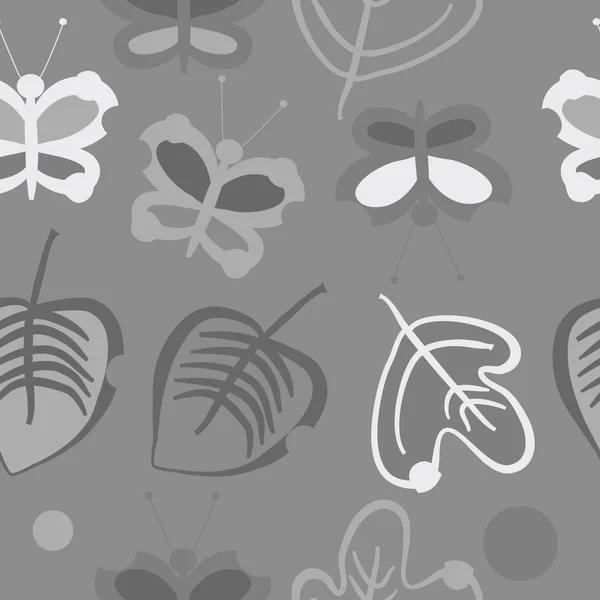 Patrón Sin Costuras Con Hojas Mariposas Vector — Vector de stock