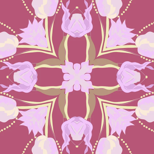 Patrón Circular Sin Costuras Motivos Florales Flores Hojas Ramas — Archivo Imágenes Vectoriales