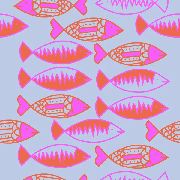 Бесшовный Рисунок Цветного Мотива Рыбы — стоковый вектор