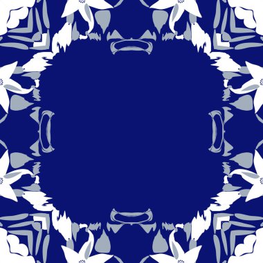 Çiçek motifi dairesel dikişsiz desen, noktalar, yapraklar, stamens, kopya alanı. 