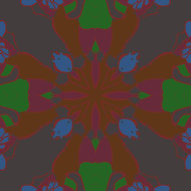 Çiçek motifi, dalgalar, noktalar, tomurcuklar dairesel dikişsiz desen.