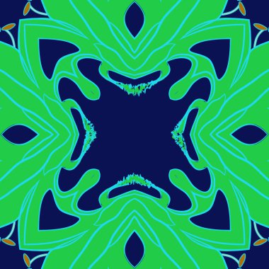 Stilize çiçek dairesel dikişsiz desen, stamens, şeritler, noktalar, dalga, kopyalama alanı. 