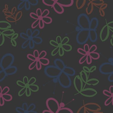 Dikişsiz soyut desen, çiçek ve kelebekler vektör illüstrasyon 