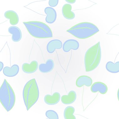 Kiraz saplamaları ile yatay kompozisyon, kesik çizgiler, etiketler.