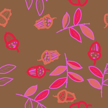 Soyut basit meşe palamudu ve dallarının dikişsiz deseni 