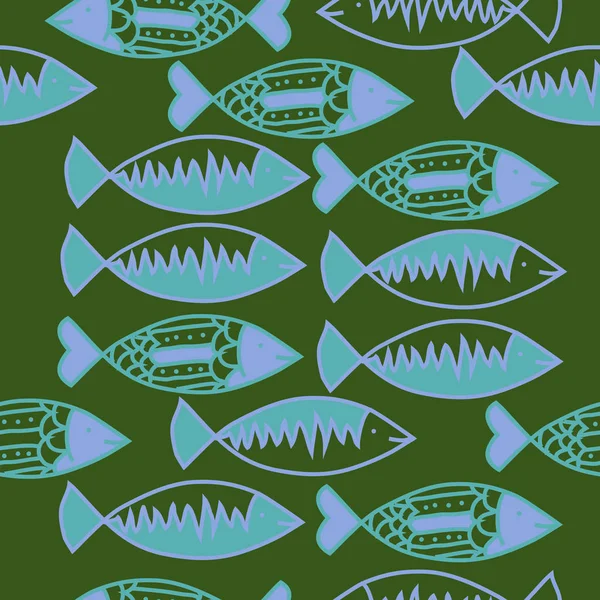 Fish Seamless Pattern Colored Motif — Stock Vector