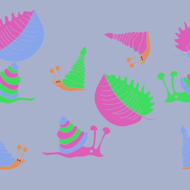 renkli salyangoz ve yaprakları ile sanatsal dikişsiz desen