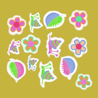 renkli salyangoz ve yaprakları ile sanatsal dikişsiz desen