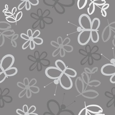 Dikişsiz soyut desen, çiçek ve kelebekler vektör illüstrasyon 