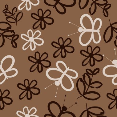 Dikişsiz soyut desen, çiçek ve kelebekler vektör illüstrasyon 