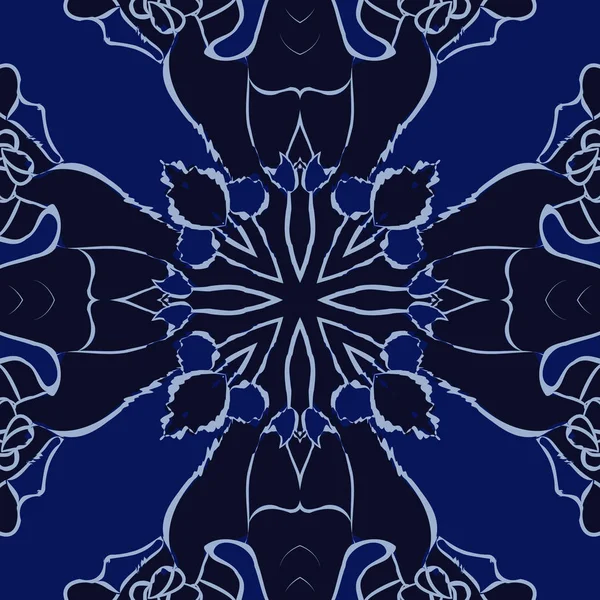 Kreisförmiges Nahtloses Muster Aus Floralen Motiven Wellen Flecken Knospen — Stockvektor
