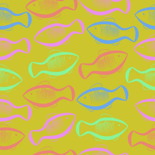 Vektor Ilustrasi Pola Mulus Dengan Ikan - Stok Vektor