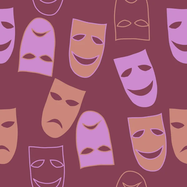 Abstract Naadloze Patroon Van Eenvoudige Dramatische Theater Maskers Ornament — Stockvector