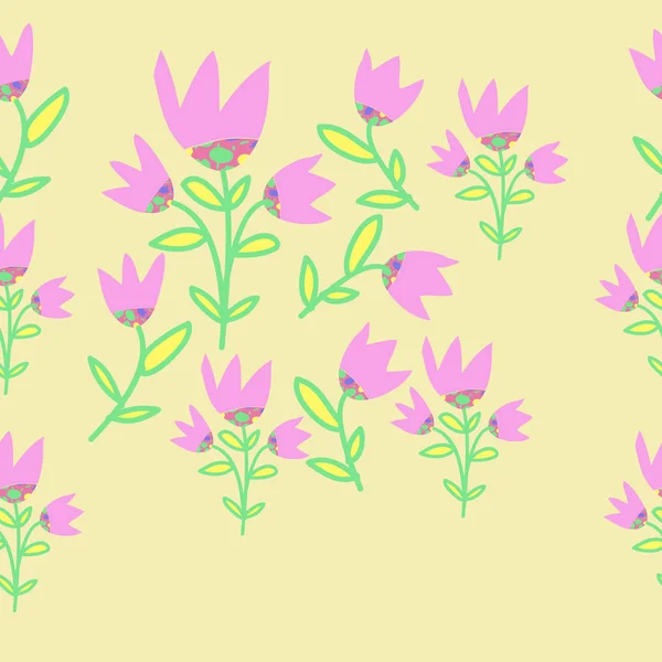Naadloos Patroon Van Bloemmotief Bladeren Tulpen — Stockvector