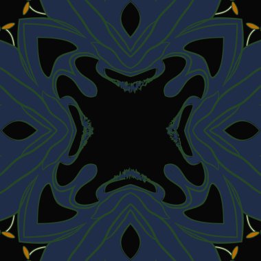 Stilize çiçek dairesel dikişsiz desen, stamens, şeritler, noktalar, dalga, kopyalama alanı. 