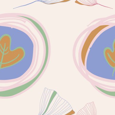 Yapraklar, kesik çizgiler, etiketler ile kompozisyon.