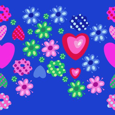Stilize çiçekler, kalpler, halftone ile çiçekler, halftone ile kalpler ile Desen.