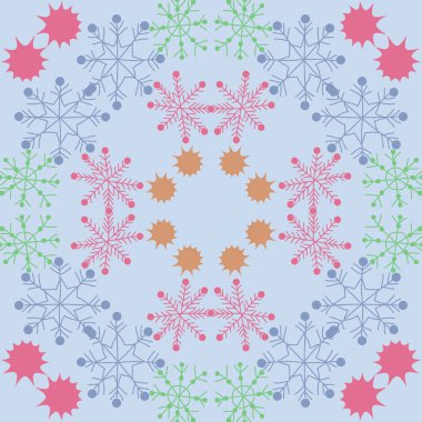 Renkli kar taneleri, vektör arka plan ile dikişsiz desen