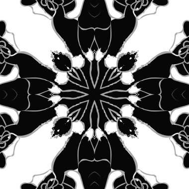 Çiçek motifi, dalgalar, noktalar, tomurcuklar dairesel dikişsiz desen.