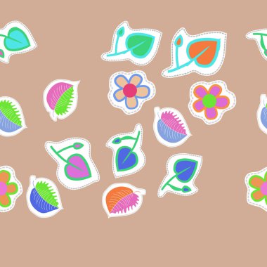 renkli çiçekler ve yaprakları ile sanatsal dikişsiz desen