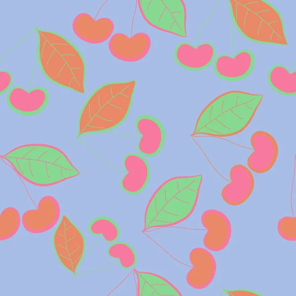 Vector Abstracto Ilustración Fondo Patrón Sin Costura Con Hojas Cerezas — Archivo Imágenes Vectoriales