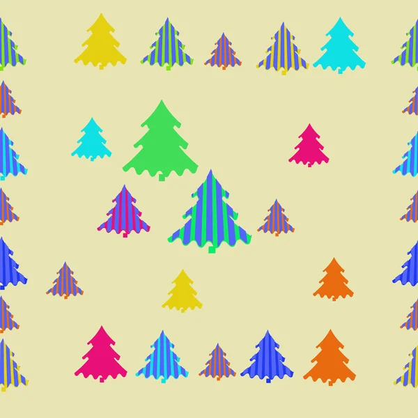 Modello Natale Senza Soluzione Continuità Con Abeti Colorati Illustrazione Vettoriale — Vettoriale Stock