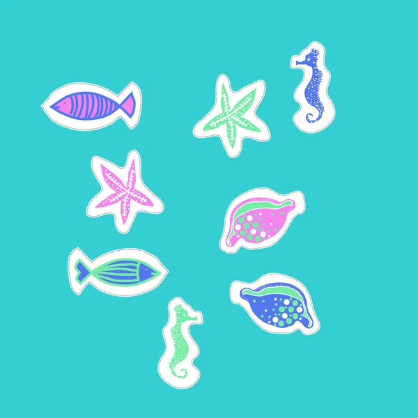 Sea Life Seamless Pattern Copy Space — Stock Vector