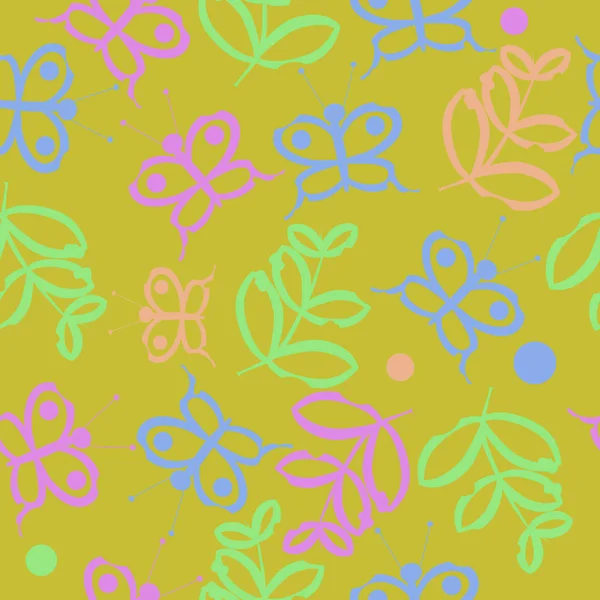 Patrón Inconsútil Mariposa Simple Abstracta Ramas — Archivo Imágenes Vectoriales