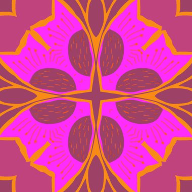 Stilize çiçek dairesel dikişsiz desen, doodles, stamens