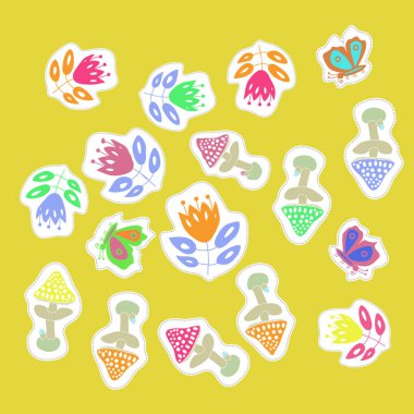 Soyut basit böcekler ve bitkiler süsleme Dikişsiz desen