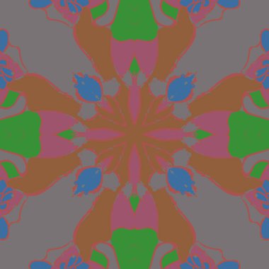 Çiçek motifi, dalgalar, noktalar, tomurcuklar dairesel dikişsiz desen.