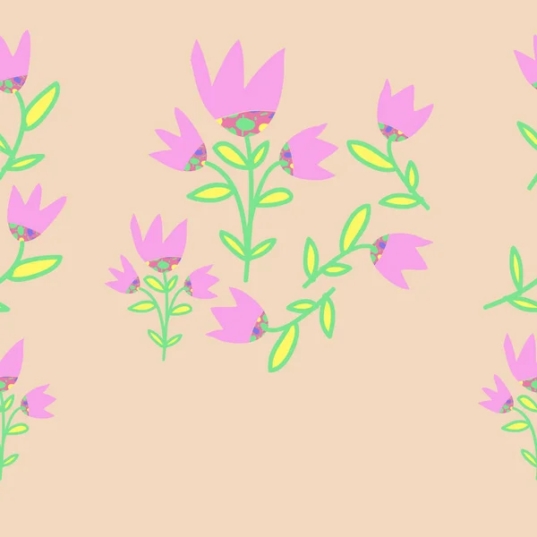 Nahtloses Muster Aus Floralen Motiven Blättern Und Tulpen — Stockvektor