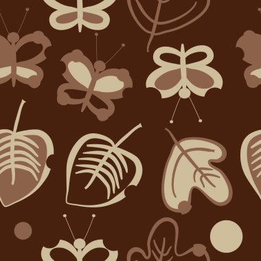 Yaprakları ve kelebekler, vektör ile Dikişsiz desen