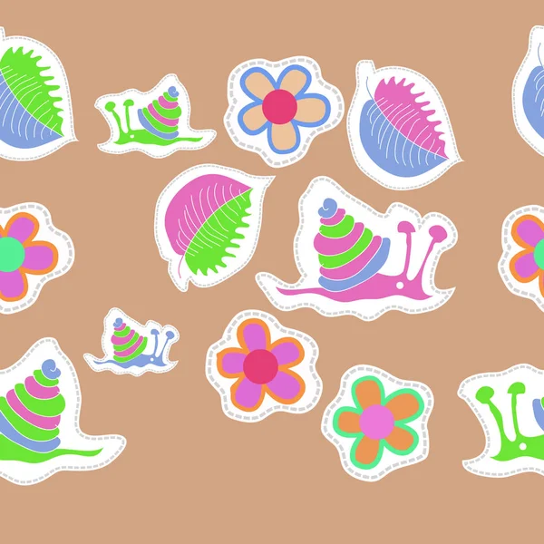 Motif Artistique Sans Couture Avec Des Escargots Colorés Des Feuilles — Image vectorielle