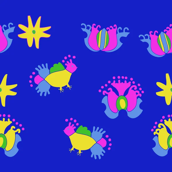 Бесшовный Рисунок Абстрактных Простых Существ Цветочных — стоковый вектор