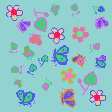 Soyut basit böcekler ve bitkiler süsleme Dikişsiz desen