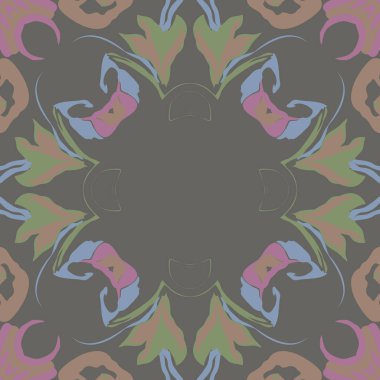 Çiçek çelenk Dairesel dikişsiz desen, stilize çiçekler, yapraklar, delik, elips, kopya alanı.