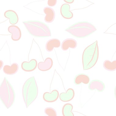 Kiraz saplamaları ile yatay kompozisyon, kesik çizgiler, etiketler.