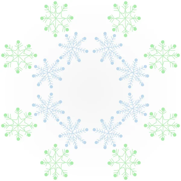 雪片を持つ色付きモチーフの円形シームレスパターン 単にベクトルイラスト — ストックベクタ