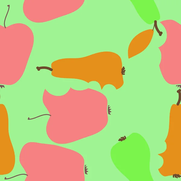 カラフルなリンゴと梨 ベクトルの背景とシームレスなパターン — ストックベクタ