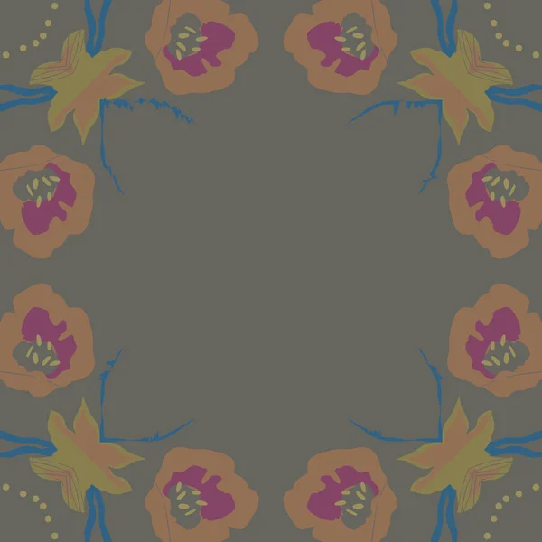 花とコピースペースと花のモチーフの円形シームレスなパターン — ストックベクタ