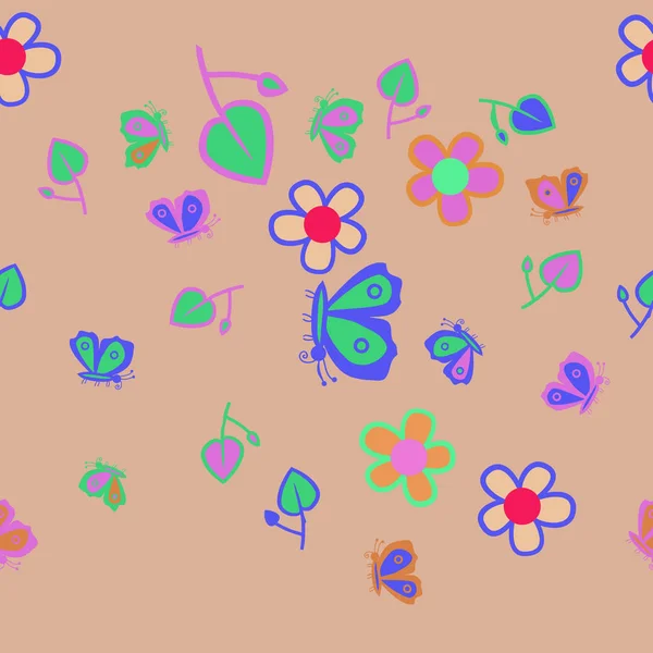 Безшовний Візерунок Абстрактних Простих Комах Рослинного Орнаменту — стоковий вектор