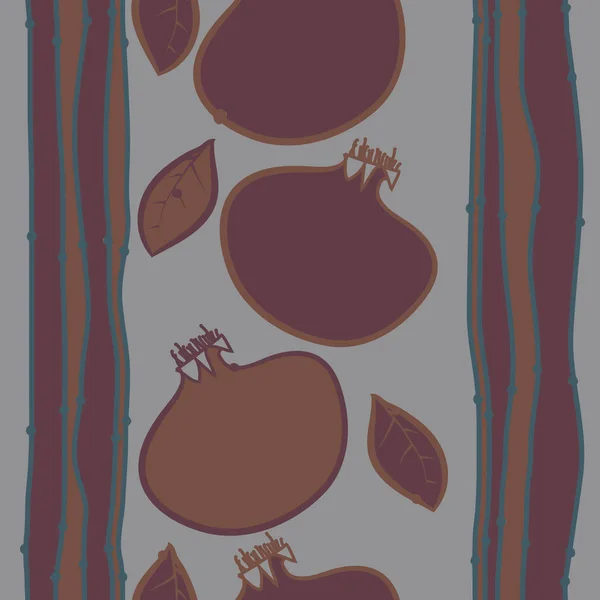 五颜六色的石榴和叶子的无缝图案 — 图库矢量图片